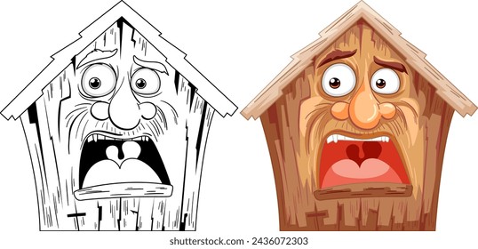 Two houses with human-like facial expressions