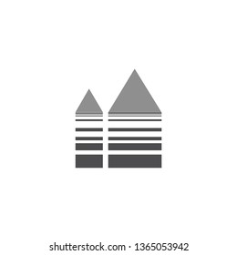 two houses icons vector in gray lines plus triangles on a white background