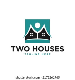 two houses illustration logo design with letter MY