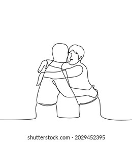 two hug without touching each other    one line drawing  concept love  hate relationship  friendship and the enemy  hypocrisy  avoidance bodily contact 