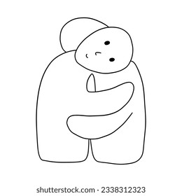 Two hugging figures look like people. Concept of support, love, friendship and mutual assistance. Black and white vector isolated illustration hand drawn doodle