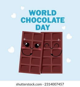 Two hugging kawaii chocolates for World chocolate day