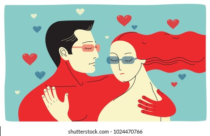 Two hugging lovers. Couple in love. Romantic concept for Valentine's Day. Vector illustration
