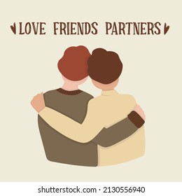 Two hugging people. Make love Not War. LGBT relationship.