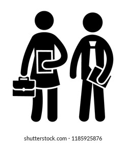 Two human avatar having bags and files in hands depicting corporate business