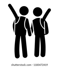 Two human avatars holding hands and waving their hands in goodbye gesture 
