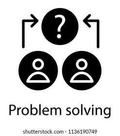 Two human avatars with question mark in between and arrow heads on sides, displaying problem solving icon