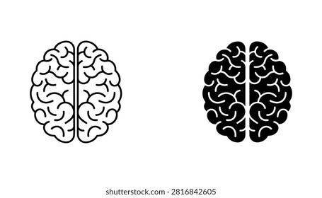 Two human brain icons featuring linear and solid vector styles, presented as a flat graphic design element for medical, psychological, or neurological concepts.