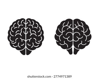 Two human brain illustrations side by side in black and white on a solid white background cerebral anatomy