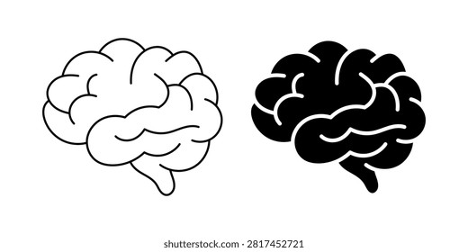 Two Human Brain Side View Icons Set With Outline And Solid Styles
