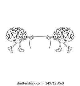 two human brains pulling rope cartoons vector illustration graphic design