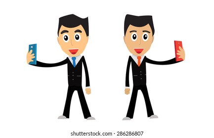 Two human business man is selfie.