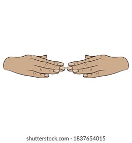Two human Caucasian hands. Cartoon style.