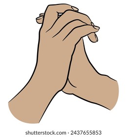 Two human female hands in elegant folded gesture. Cartoon style. Isolated vector illustration.