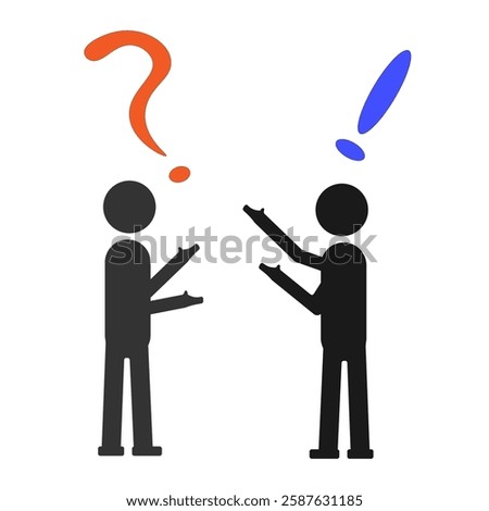 
Two human figures in an argument with exclamation and question marks