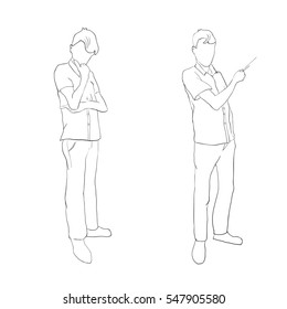 Two human figures, brooding and lead the presentation in the outline style