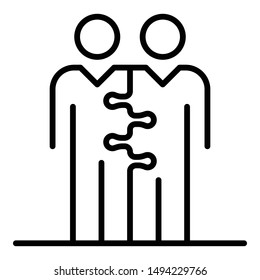 Two human figures in one icon. Outline two human figures in one vector icon for web design isolated on white background