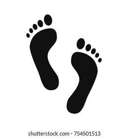 Two human footprint. Footsteps. Black silhouette of man or woman footprints. Vector icons isolated on white background