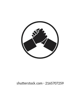 Two human hands arm wrestling. Vector icon.