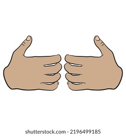 Two human hands with bent fingers and raised up thumb. Cartoon style.