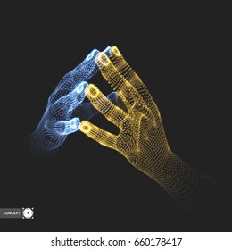 Two human hands. Connection structure. Business concept. 3D vector illustration.