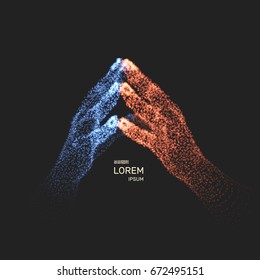 Two human hands. Connection structure. Business concept. 3D vector illustration.