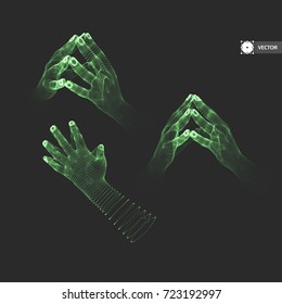 Two human hands. Connection structure. Business concept. 3D vector illustration.