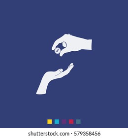 Two human hands giving a money vector icon.