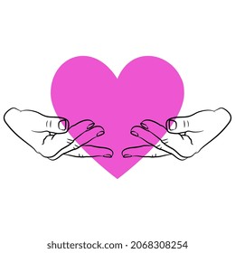 Two human hands holding heart symbol. Romantic concept. Creative Valentine Day design.