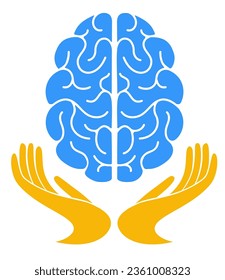 Two human hands are holds human brain. Support healthy brain concept