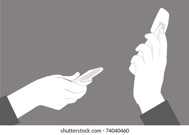 Two human hands with mobile phones