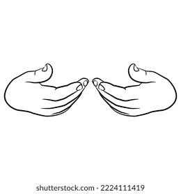 Two human hands with open palms in cupped gesture. Cartoon style. Black and white linear silhouette.