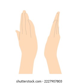Two human hands palms behind folded fingers beige with lines to emphasize the shape minimalistic, vector isolated on white background.