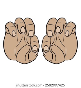 Two human hands in pinch gesture. Front view. Cartoon style. Isolated vector illustration.