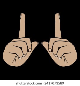 Two human hands with pointing up index fingers. Showing size or distance gesture. Cartoon style. Isolated vector illustration.