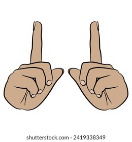 Two human hands with pointing up index fingers. Showing size or distance gesture. Cartoon style. Isolated vector illustration.