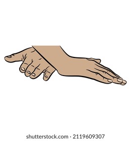 Dos manos humanas en gesto de masaje apremiante. Estilo de caricatura. Ilustración vectorial aislada.