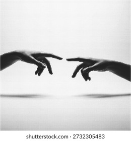Two Human Hands Reaching for Connection in Retro Halftone Dot Pattern, Vintage Pop Art Style Graphic Inspired by The Creation of Adam for Unity, Help, and Partnership Concept
