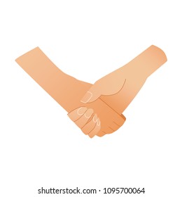 Two human hands shaking symbol - greeting or business deal concept isolated on white background. Cartoon vector illustration of male or female wrists in handshake gesture.