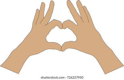 two human hands show symbol in the form of heart folded fingers, vector illustration isolated on white background