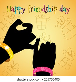 Two human hands together on pink background for Happy Friendship