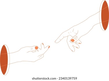 Two Human Hands Trying To Touch, Greek Ancient Statues Line style art