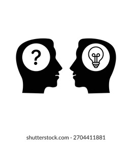 Two human heads facing each other symbolize dialogue, conversation, and debate, the concept of communication and the exchange of ideas.