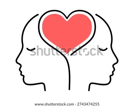 Two Human Heads Forming Heart. Concept of empathy, mental health, love, emotional connection, compassion and psychological support. Ideal for therapy, counseling, relationship and wellness themes.