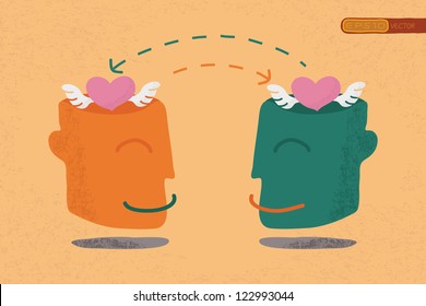 two human heads with hearts , eps10 vector format