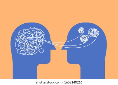 Two Human Heads Silhouette With Brain Mental Health Psycho Therapy Concept, Therapist And Patient, Sign Symbol Flat Vector Illustration