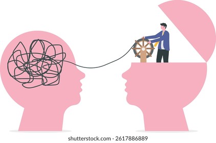 Duas cabeças humanas silhueta decodificando com o conceito de ordem em pensamentos. ilustração vetorial

