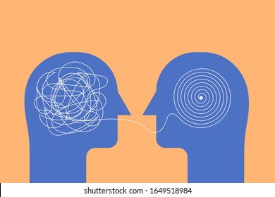 Two Human Heads Silhouette With Psycho Opposite Mind Concept, Therapist And Patient, Sign Symbol Flat Vector Illustration