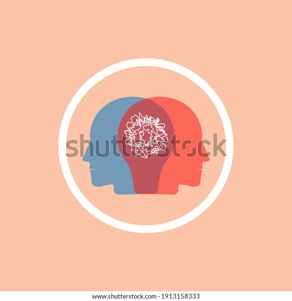 Two human heads\
solving a problem. Psychology icon concept isolated on white\
background. Vector\
illustration