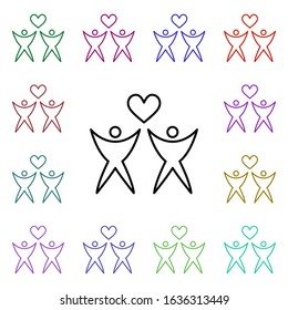 Two human with heart multi color style icon. Simple thin line, outline vector of heartbeat icons for ui and ux, website or mobile application